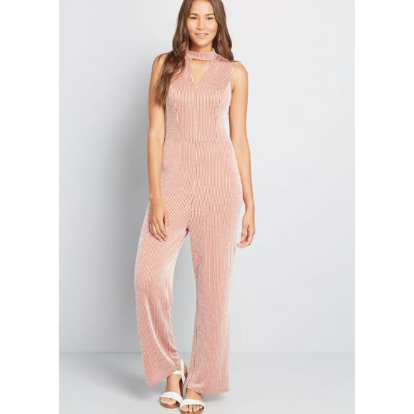 NEW Modcloth For The Bliss Of It Jumpsuit Orange White Stripe One Piece - Picture 2 of 13